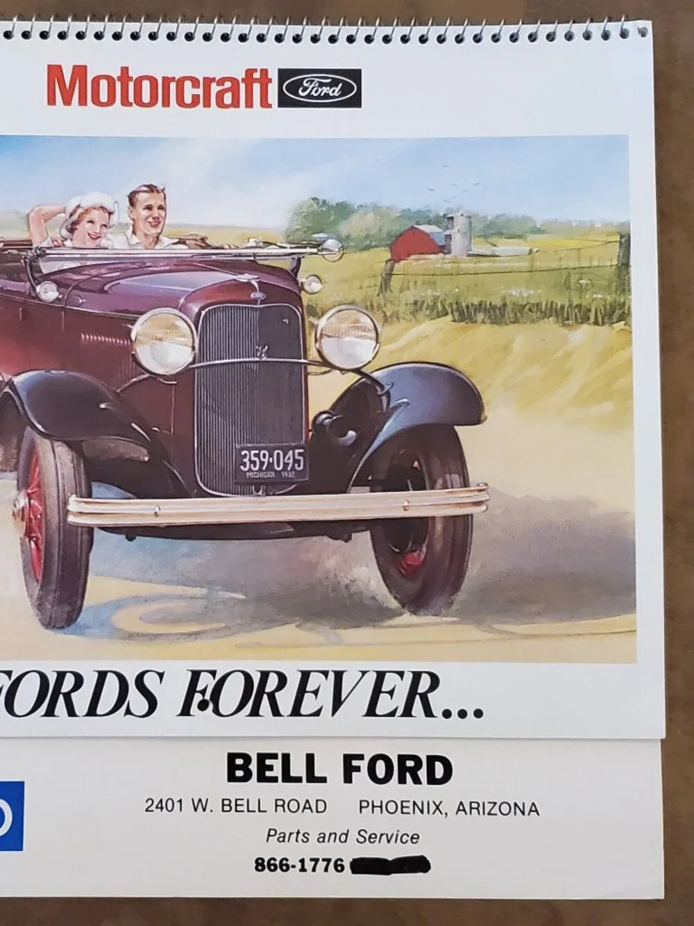1983 Fords Forever Vintage Car Motorcraft Calendar Bell Ford Advert Phoenix AZ